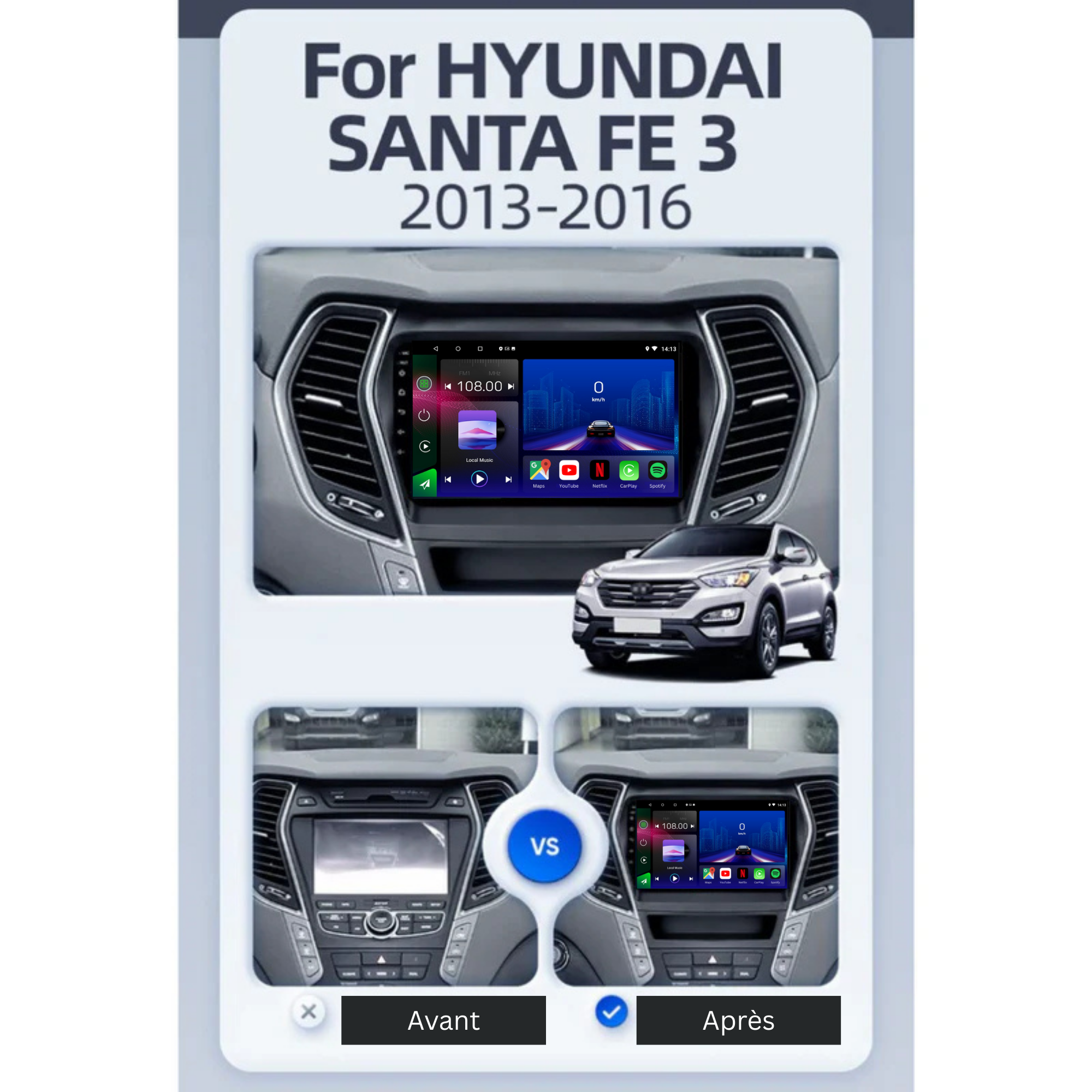 Hyundai Santa Fe 3 | 2013-2016 | Android 15 Autoradio | Apple CarPlay | Android Auto - Avelor