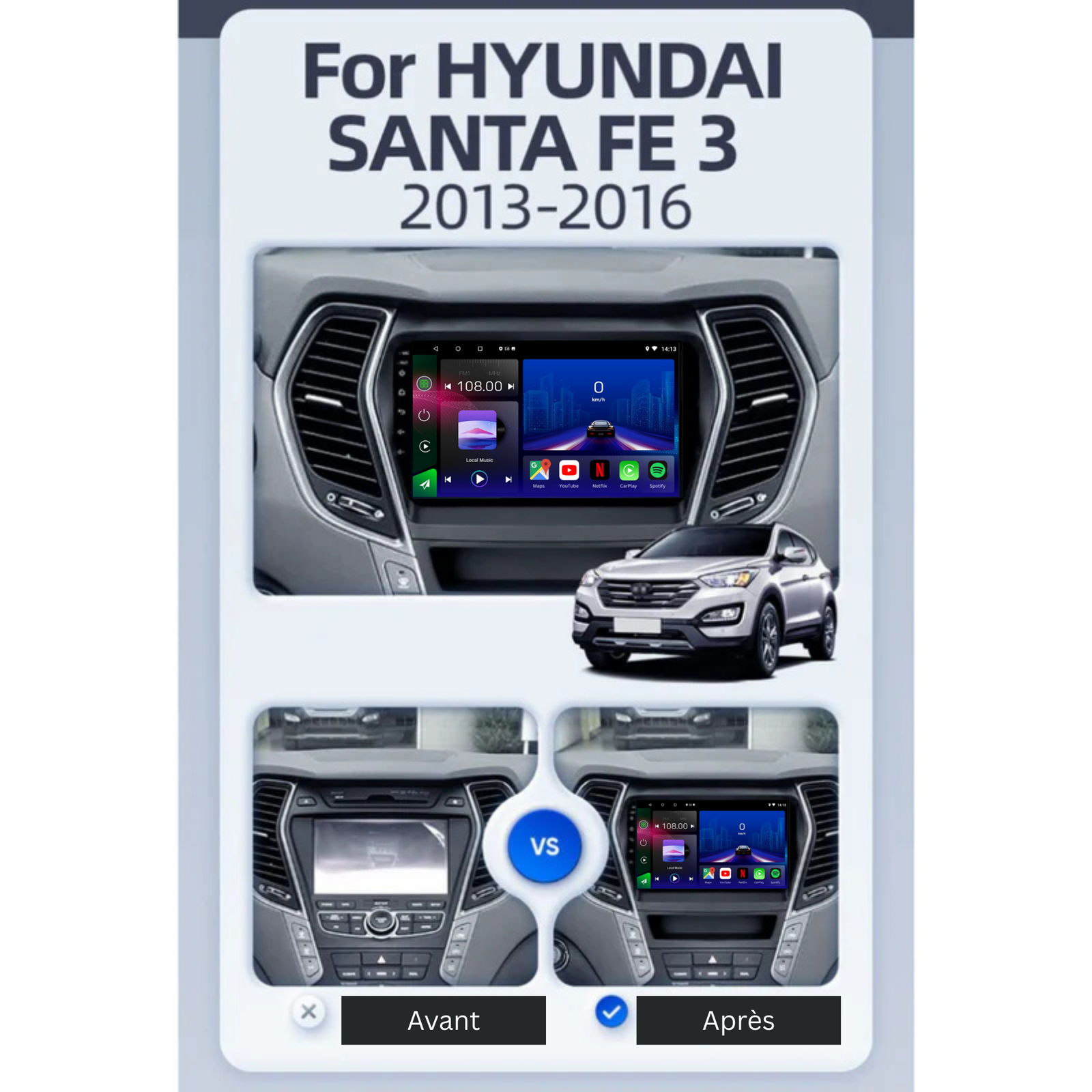 Hyundai Santa Fe 3 | 2013-2016 | Android 15 Autoradio | Apple CarPlay | Android Auto - Avelor